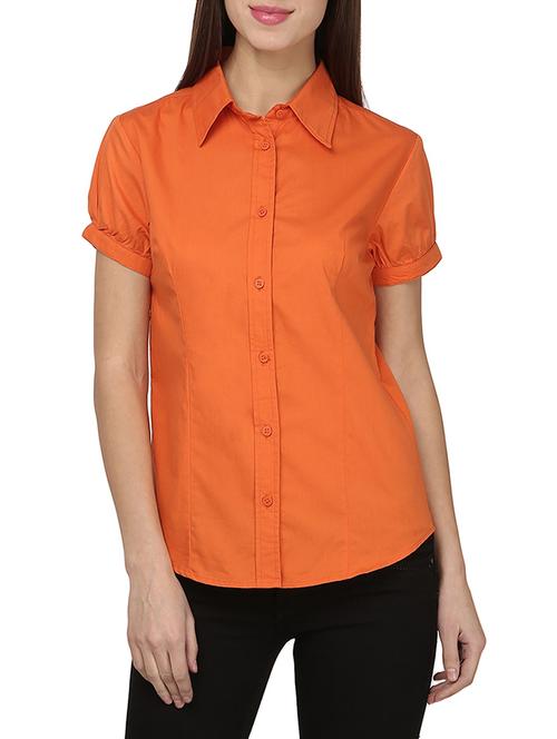 orange cotton solid shirt - 13151347 - Very Small Image - 1