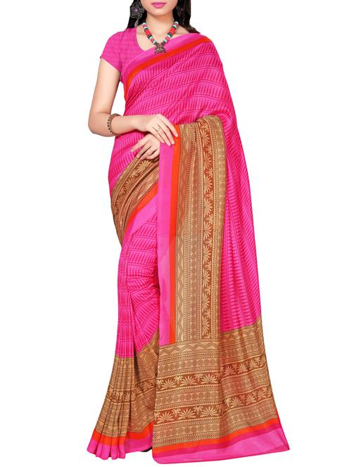 pink cotton silk printed saree with blouse - 13151428 - Very Small Image - 1