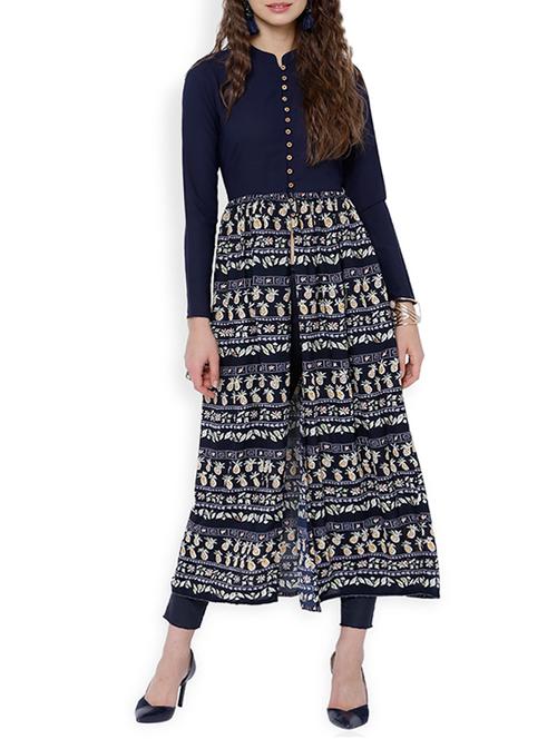blue printed a-line kurta - 13151724 - Very Small Image - 1
