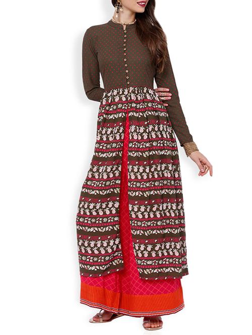 brown printed a-line kurta - 13151725 - Very Small Image - 1