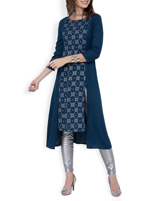 green rayon high low kurta - 13151761 - Very Small Image - 1