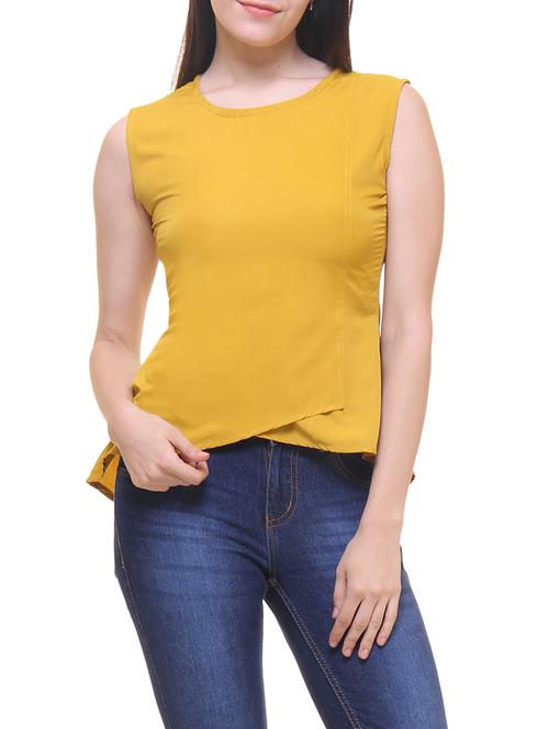 yellow poly crepe asymmetric top - 13151860 - Very Small Image - 1