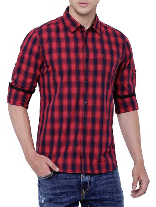 red cotton checked casual shirt - 13152222 - Very Small Image - 1