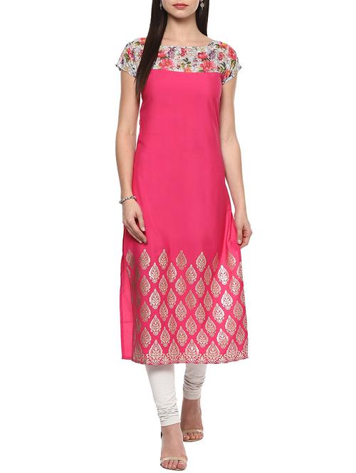 magenta crepe straight kurta - 13152454 - Very Small Image - 1