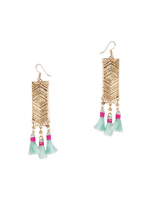 Gold and blue tassel trim tassel earrings - 13153109 - Very Small Image - 1