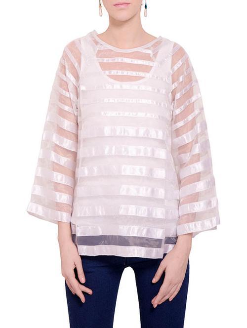 white silk blend regular top - 13154486 - Very Small Image - 1