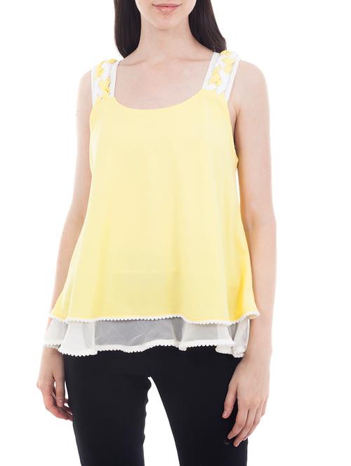 yellow crepe layered top - 13154503 - Very Small Image - 1