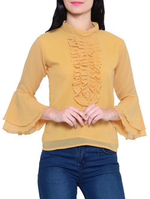 ruffle detail bell sleeved top - 13155125 - Very Small Image - 1