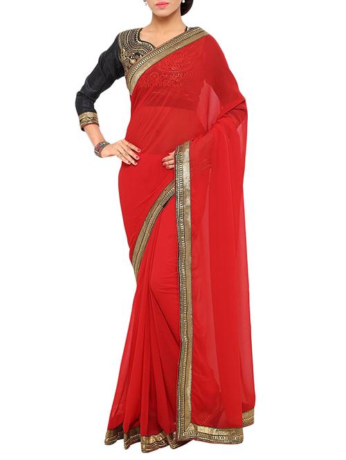 red georgette embroidered saree with blouse - 13157860 - Very Small Image - 1