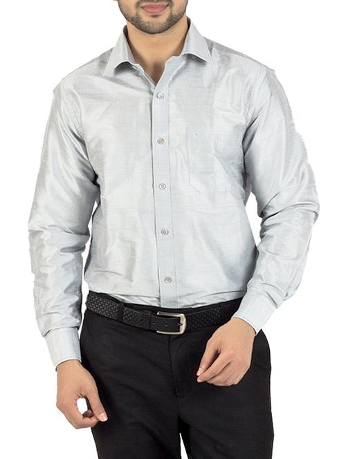 silver silk blend casual shirt - 13158634 - Very Small Image - 1