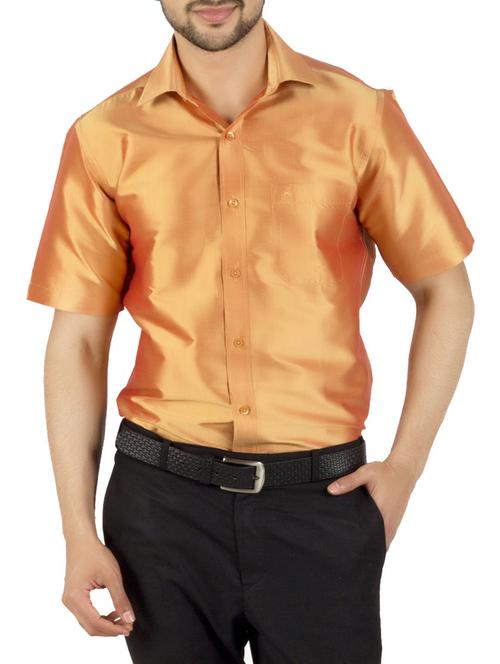 orange solid casual shirt - 13158697 - Very Small Image - 1