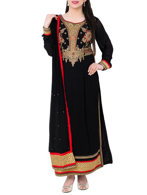zardosi embroidery kurta palazzo with dupatta suit set - 13159163 - Very Small Image - 1