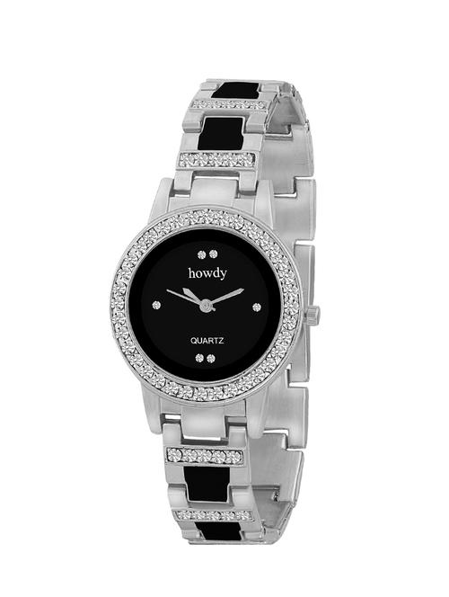 Howdy Crystal Studded Black Dial with Silver Chain Analog Watch - 13159261 - Very Small Image - 1