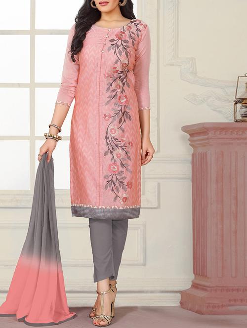 pink cotton blend aline suits semistitched suit - 13159454 - Very Small Image - 1