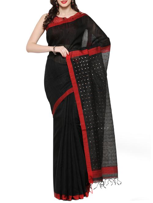 black silk bordered saree with blouse - 13160171 - Very Small Image - 1
