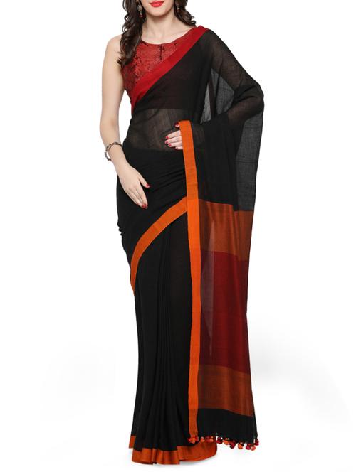 black cotton bordered saree with blouse - 13160178 - Very Small Image - 1