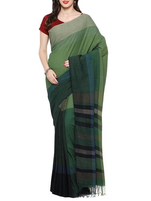 green cotton woven saree with blouse - 13160191 - Very Small Image - 1