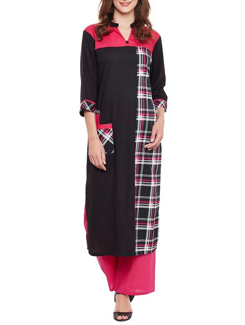 pink rayon straight kurta - 13160335 - Very Small Image - 1