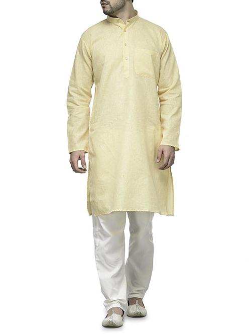 beige cotton kurta pyjama set - 13160462 - Very Small Image - 1