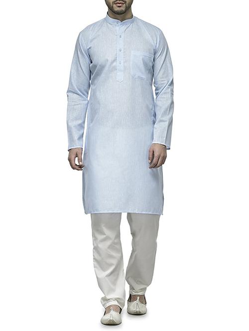 light blue cotton kurta pyjama set - 13160464 - Very Small Image - 1