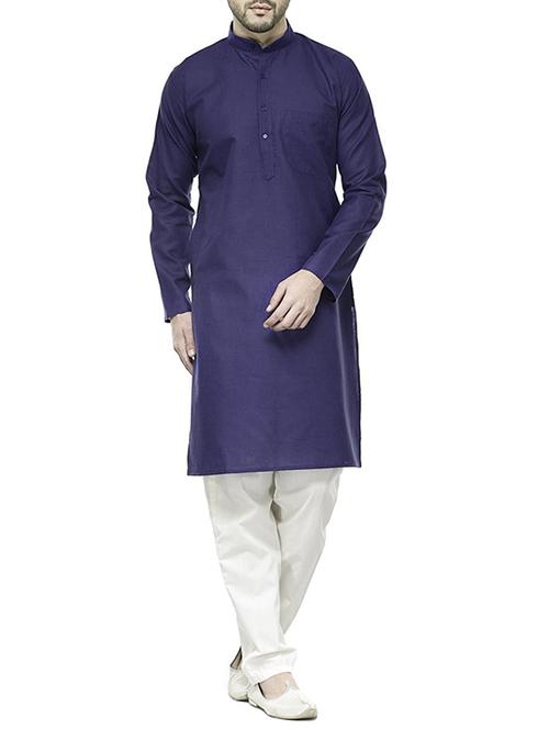royal blue cotton kurta pyjama set - 13160465 - Very Small Image - 1