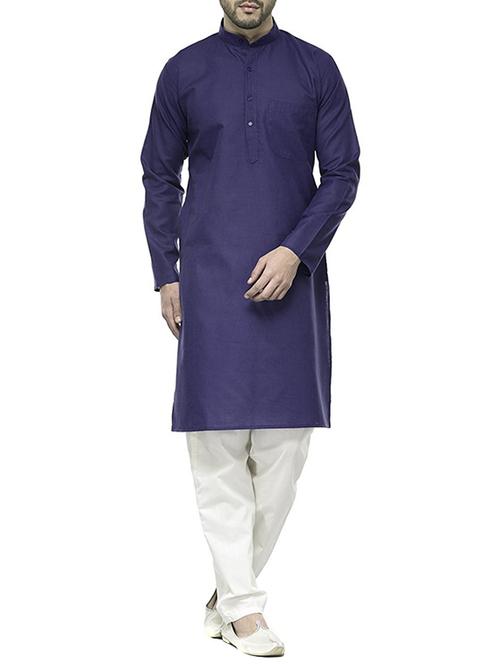 dark blue cotton kurta pyjama set - 13160467 - Very Small Image - 1