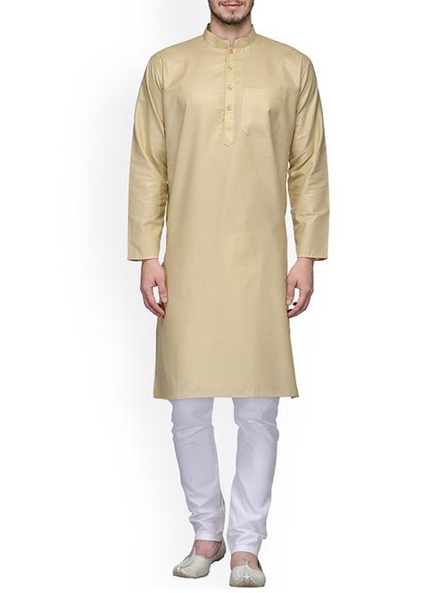 beige cotton kurta pyjama set - 13160470 - Very Small Image - 1