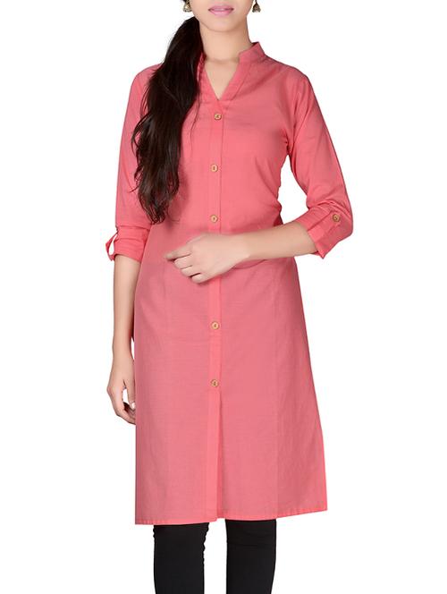 pink cotton straight solid kurta - 13160572 - Very Small Image - 1