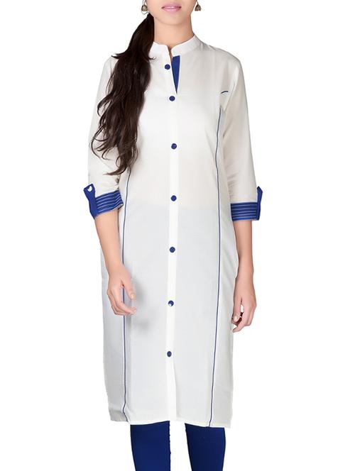 white cotton straight kurta - 13160586 - Very Small Image - 1