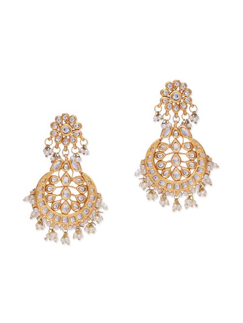 golden metal kundan earrings - 13161266 - Very Small Image - 1