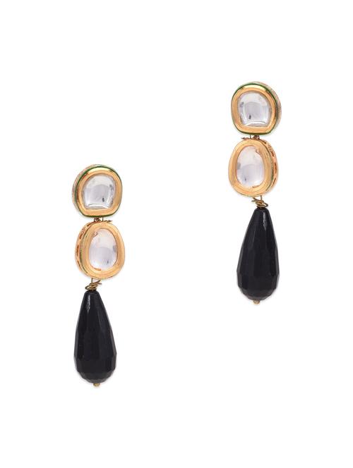 kundan black stone drop earrings - 13161292 - Very Small Image - 1