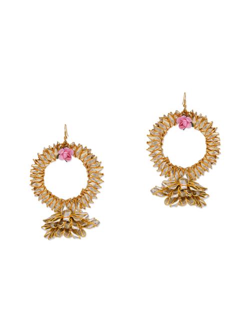 baby pink flower gota drop earrings - 13161338 - Very Small Image - 1