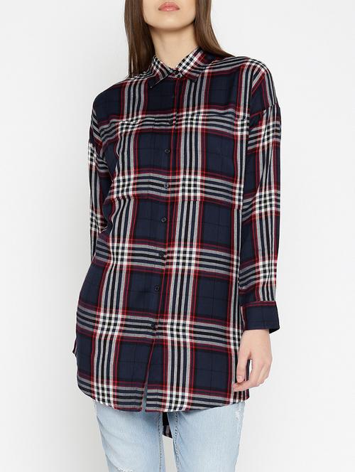 navy blue checkered cotton regular shirt - 13162692 - Very Small Image - 1