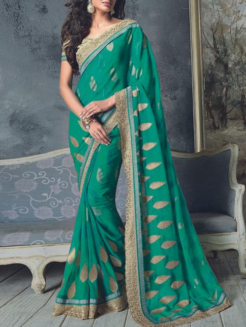 green chiffon embroidered saree with blouse - 13163534 - Very Small Image - 1