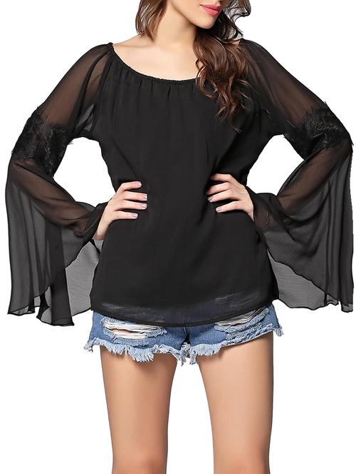 lace detailed bell sleeved top - 13170291 - Very Small Image - 1