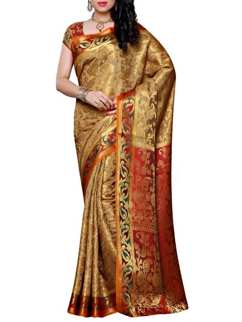 gold kanjivaram silk saree with blouse - 13176741 - Very Small Image - 1
