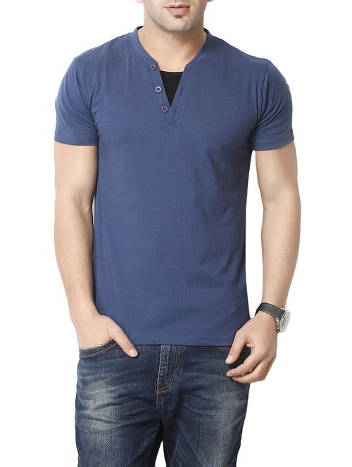 solid navy blue cotton t-shirt - 13177466 - Very Small Image - 1