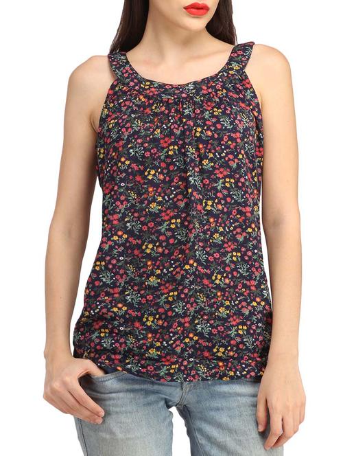 navy blue cotton printed top - 13179963 - Very Small Image - 1