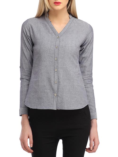 mandarin neck solid shirt  - 13180032 - Very Small Image - 1