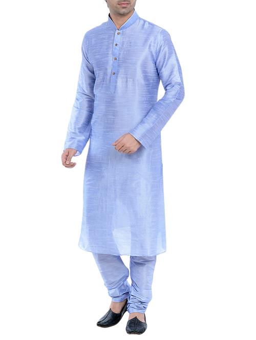 powder blue silk blend kurta pyjama set - 13184061 - Very Small Image - 1