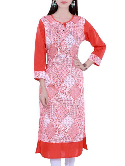 orange cotton straight kurta - 13184155 - Very Small Image - 1