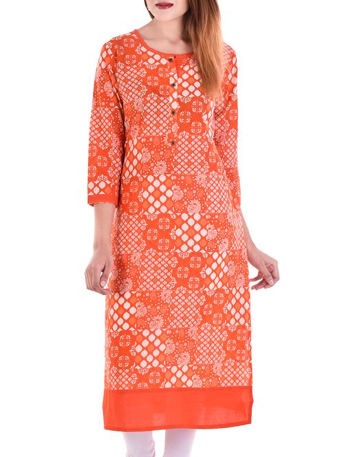 orange cotton straight kurta - 13184198 - Very Small Image - 1