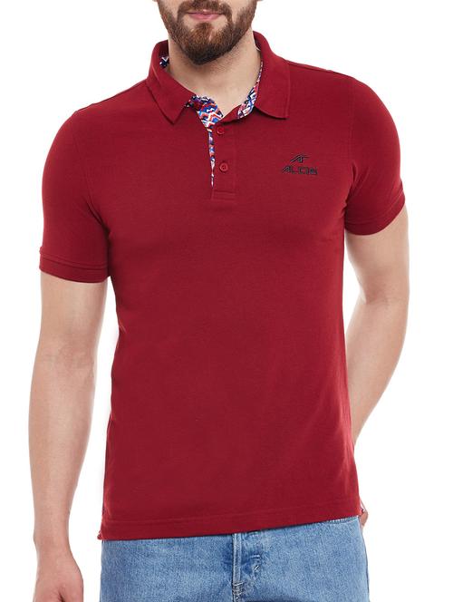 solid maroon cotton polo t-shirt - 13185421 - Very Small Image - 1