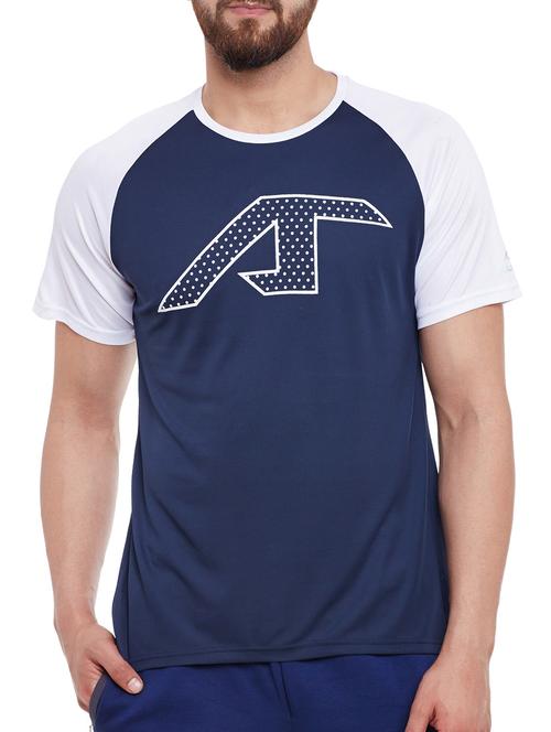 navy blue colour block polyester t-shirt - 13185443 - Very Small Image - 1
