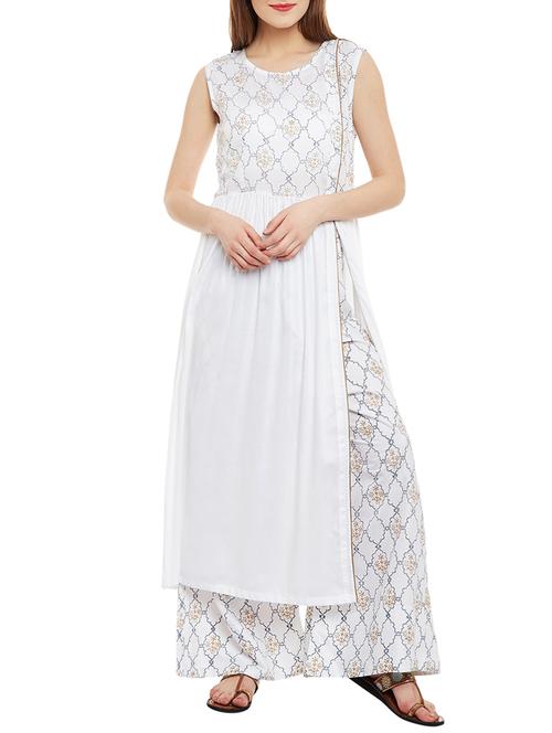white viscose  high slit kurta - 13187334 - Very Small Image - 1