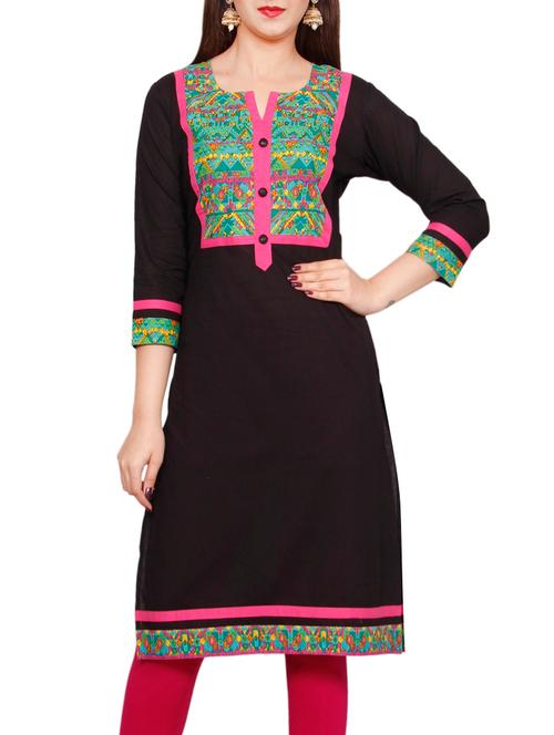 black cotton straight kurta - 13193494 - Very Small Image - 1