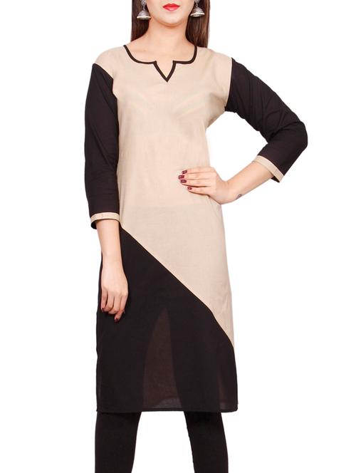 beige cotton straight kurta - 13193510 - Very Small Image - 1