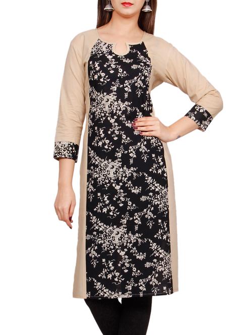 beige cotton straight kurta - 13193517 - Very Small Image - 1