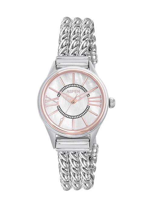 aspen iconic silver & rose gold plated white round dial metal analog watch for ladies ap1991 - 13194436 - Very Small Image - 1