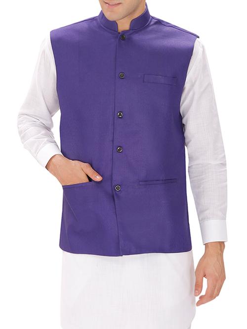 solid purple polyester blend nehru jacket - 13195446 - Very Small Image - 1